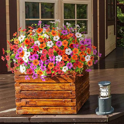 12 Bundles Artificial Flowers,Faux Plants for Spring Summer Decoration, UV Resistant Colorful Violets Eucalyptus for Outside Home Planter Porch Patio Yard Décor