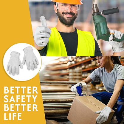 HLDD HANDLANDY Leather Work Gloves for Men & Women, Adjustable Wrist Cowhide Gardening Glove with Reinforced Palm for Driver