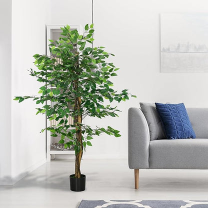 HOMCOM 5ft Artificial Ficus with Pot, Indoor Fake Plant for Home Office Living Room Décor