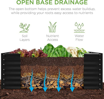 Best Choice Products 4x2x2ft Outdoor Metal Raised Garden Bed, Deep Root Planter Box for Vegetables, Flowers, Herbs w/ 119 Gallon Capacity - Black