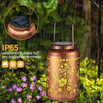 Solar Lanterns Outdoor Waterproof Hummingbird Garden Decor Gifts for Women Mom Grandma Hanging Lights Metal Solar Decoration Outside for Yard, Patio,Backyard(Butterfly and Sunflower)