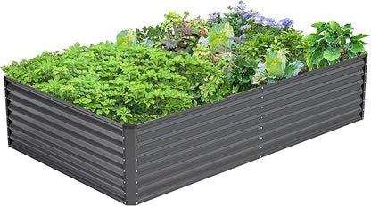 8x4x2FT Galvanized Raised Garden Bed Kit,Vegetable Boxes-Rectangle Metal Flower Box,Large Planter Raised Beds Outdoor Garden for Planting,Fruit,Herb-Grey