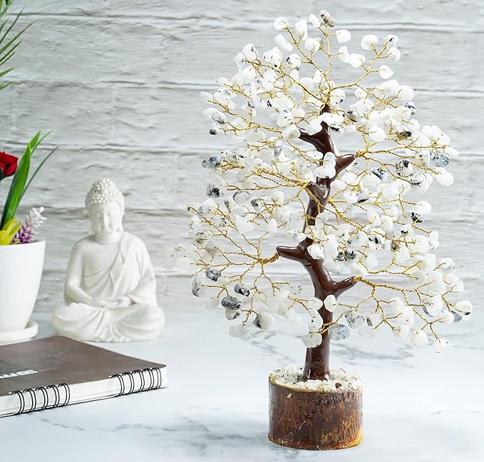Rainbow Moonstone Crystal Tree Gemstone Tree of Life Chakra Bonsai Tree for Room, Office & Bedroom Decor Spiritual Gift Meditation Birthday Gift for Women Mom her Sister Housewarming Gifts Home