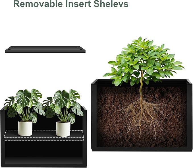 Tall Rectangular Planter Box for Outdoor Plants, Large Metal Black Planters for Patio Porch, Modern Decor for Plants,with Drainage Holes (35" L x 9" W x 26" H)