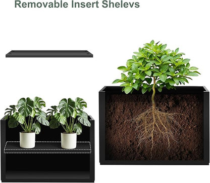 Tall Rectangular Planter Box for Outdoor Plants, Large Metal Black Planters for Patio Porch, Modern Decor for Plants,with Drainage Holes (35" L x 9" W x 26" H)
