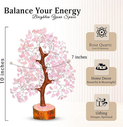 YATSKIA Rose Quartz Crystal Tree - Bonsai Tree of Life - Pink Room Decor - Desk Decorations for Women Office - Gemstones and Crystals - Stones and Crystals