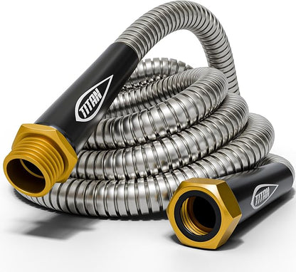 TITAN Garden Hose 15FT - 304 Stainless Steel Metal Water Hose, Flexible, Kink-Free, Lightweight, Durable, Crush Resistant Fittings, Easy to Coil, 500 PSI
