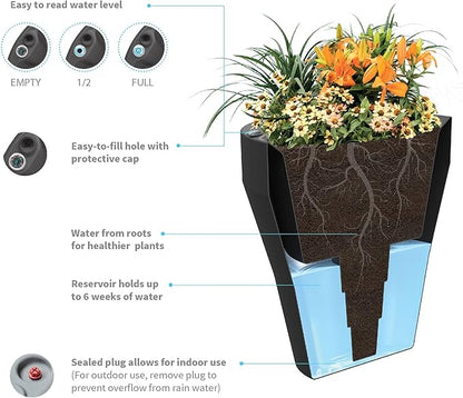 Crescent Garden Rim TruDrop Planter, Self-Watering Plant Pot (26", Midnight)