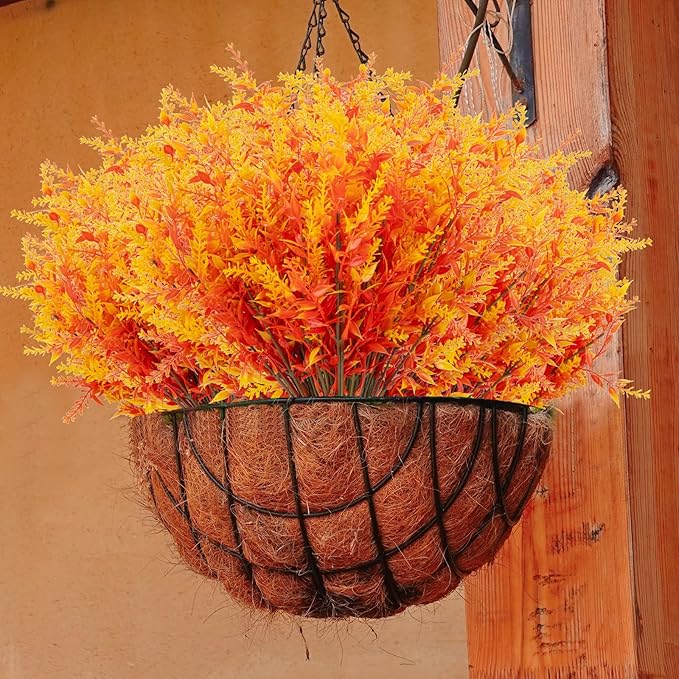 20 Bundles Artificial Fall Lavender No Fade Faux Autumn Plants Fake Flowers No Fade Faux Plastic Plants Thanksgiving Season Harvest Decoration (Golden)