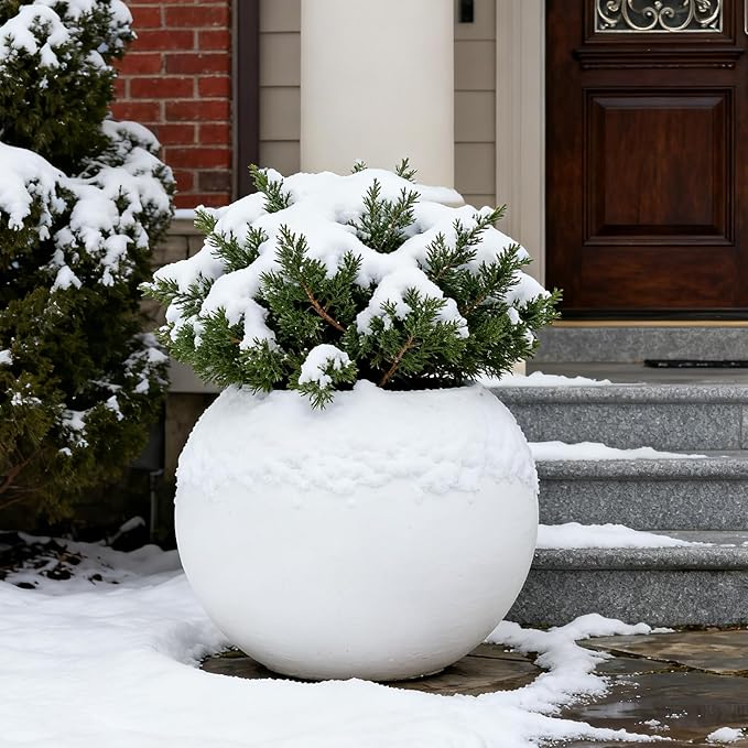 20”Dx16.1”H Lightweight Durable Modern Plastic Sphere Planter with Drainage Hole & Rubber Plug Weather Resistant,Planters for Indoor Plants & Outdoor,Large Plant Pot,(White, 12.6" Pot Opening)