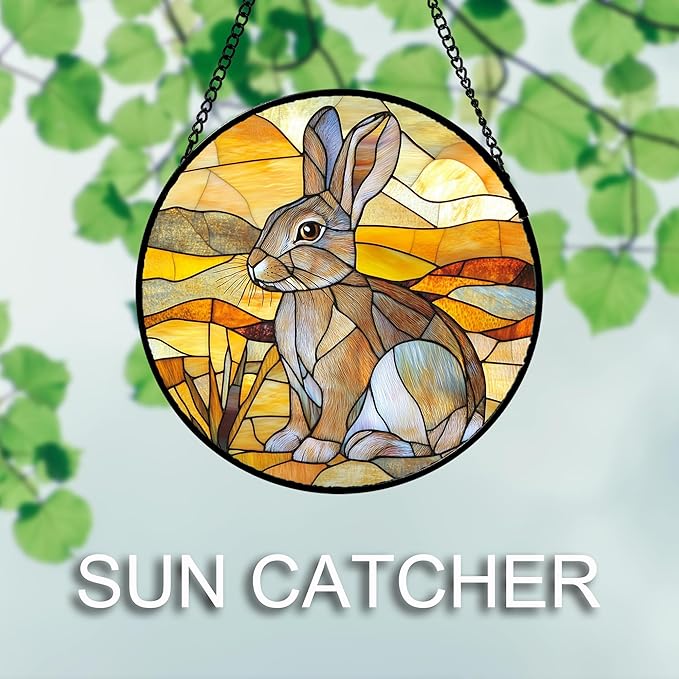 Stained Glass Window Hanging 4 Pcs Set Animals Large 15" - Desert Landscape Yellow Suncatcher Door Garden Sun Catcher Decor Birthday Christmas for Mom Woman Nana Men