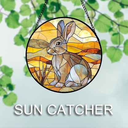 Stained Glass Window Hanging 4 Pcs Set Animals Large 15" - Desert Landscape Yellow Suncatcher Door Garden Sun Catcher Decor Birthday Christmas for Mom Woman Nana Men