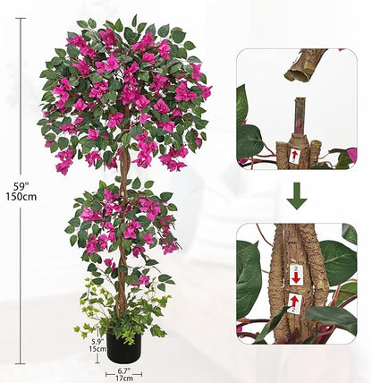 Briful 4.92FT Artificial Bougainvillea Tree in Pot – Faux Silk Bougainvillea Floral Tree Decorative Pink Fake Trees for Home Office Living Room Indoor Outdoor Décor