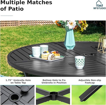 MFSTUDIO Round Patio Dining Set for 6, All Weather Resistant Outdoor Round Table and Chairs Set for Deck, Backyard, Lawn, Garden