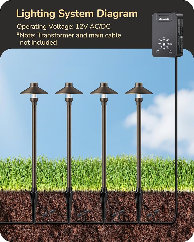 EDISHINE Solid Brass Low Voltage Landscape Lighting, 22" Tall 6" Shade with G4 Bulbs, 12V 350LM 3000K Heavy Duty Outdoor Landscape Path Light, Waterproof Bronze LED Pathway Lights Wired, 6 Pack
