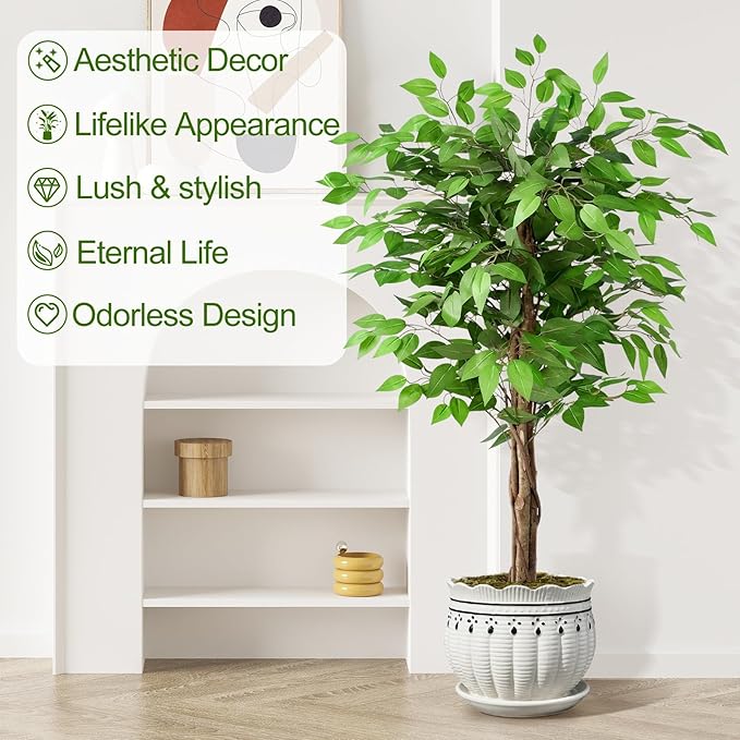 5ft Ficus Artificial Trees with Natural Curved Trunks, 60" Tall Lush Faux Tree for Home Decor Indoor, Green Lifelike Fake Ficus Tree Artificial Plants