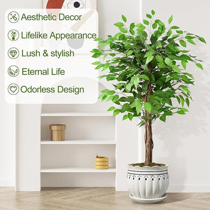 5ft Ficus Artificial Trees with Natural Curved Trunks, 60" Tall Lush Faux Tree for Home Decor Indoor, Green Lifelike Fake Ficus Tree Artificial Plants