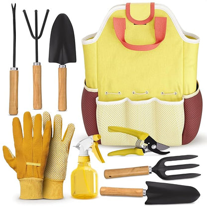 10 Pcs Gardening Tools for Women – All-in-One Garden Tools Set with Functional Tote Bag, Ergonomic Design & Rust-Resistant Steel – Gardening Set for Women for Easy Garden Care & Gifts for Plant Lovers