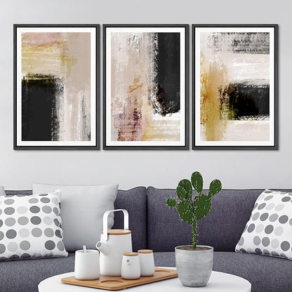 Ashbrook Framed Wall Art Print Set Brown, Black, Yellow Color Block Landscape Abstract Shapes Illustrations Modern Art Boho Scenic Colorful for Living Room, Bedroom, Office - 24"x36"x3 Black