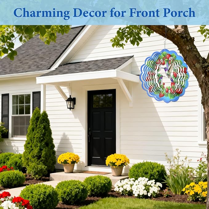 Hummingbird Wind Spinner 12" Metal, Hummingbird Gifts for Women Men Mom Wife Grandma, Outdoor Indoor Hanging Ornament for Garden Porch Backyard, Gift for Birthday Thanksgiving Christmas