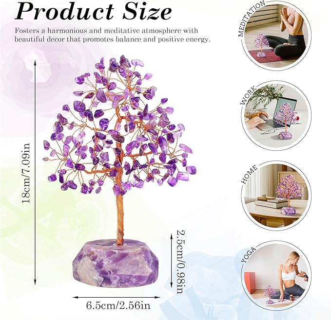 SITUMEIZI 7.09IN Amethyst Crystal Tree Amethyst Crystals and Healing Stones Natural Purple Gifts for Women Room Office Desk Purple Decor Reiki Spiritual Meditation Energy Tree of Life