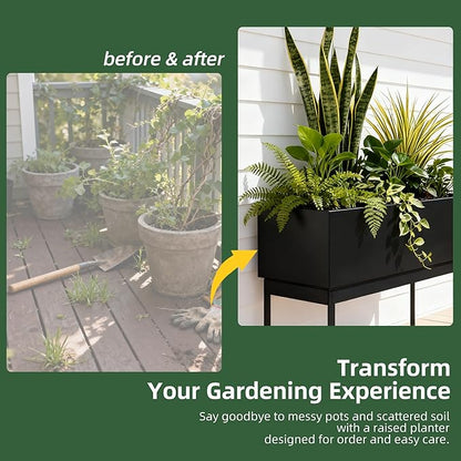 Worth Set of 2 Raised Metal Planter Box with Legs, Large & Small Matte Black Galvanized Steel Elevated Garden Beds with Drainage Hole & Plug for Vegetables, Flowers & Herbs, Indoor & Outdoor Use