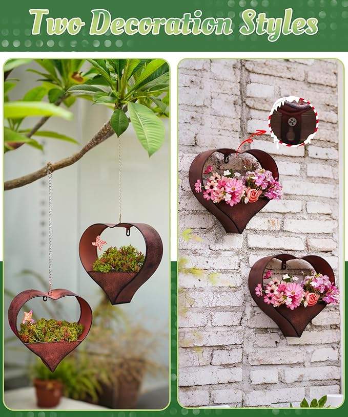 Metal Plant Hangers Indoor and Outdoor: Christmas Birthday Gifts for Women Mom Wife Garden Lovers - Heart Shape Hanging Planters Perfect for Window Wall Living Room Office Decor(2 Pack)