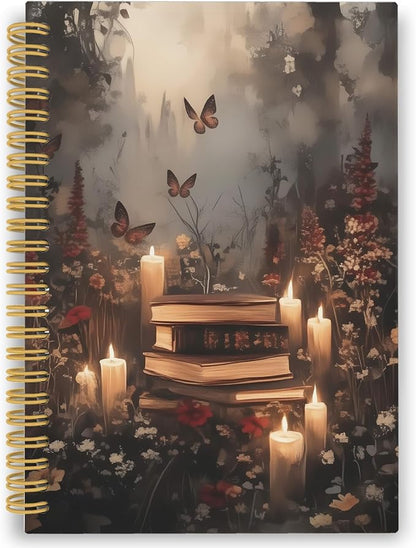 XPH Fantasy Bookish Spiral Notebook, Dark Academia Gothic Journaling Notebooks for Women Men, Mystical Witchy Hardcover Journals for Writing 160 Pages 5.5 x 8.3 Inch, Reading Gifts for Book Lovers
