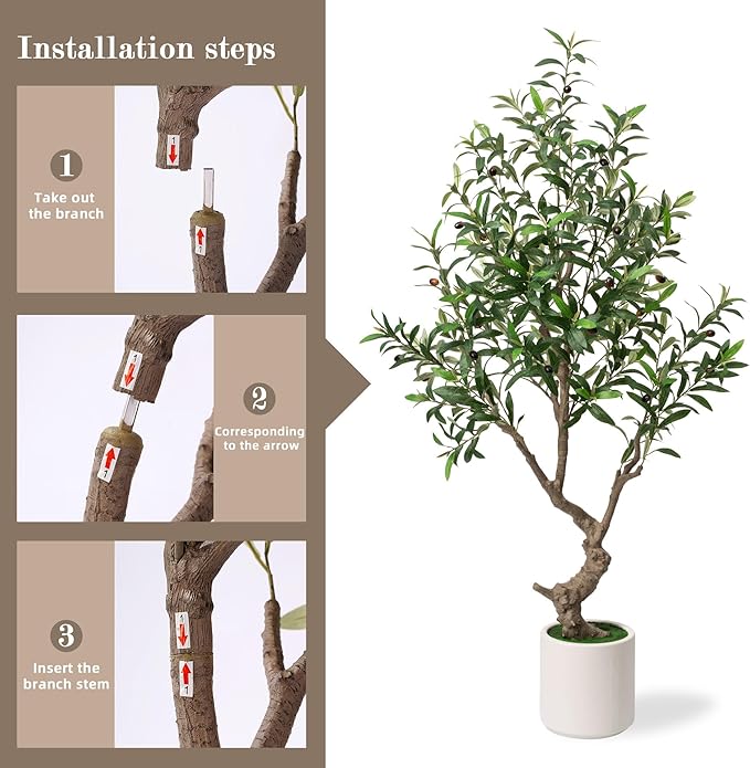 Fake Tree Faux Olive Tree with White Tall Planter Tall Fake Plant 5 Feet Tall Faux Trees Indoor Olive Trees Artificial Indoor Suitable for Home Decoration Hotel Dining Room Office Decoration