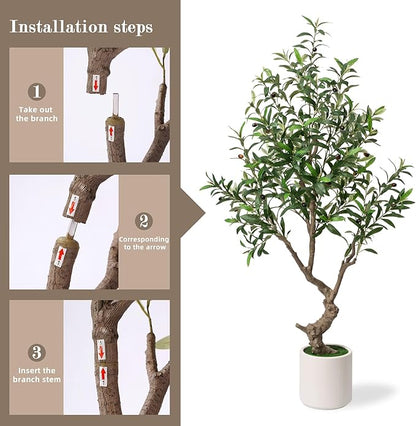 Fake Tree Faux Olive Tree with White Tall Planter Tall Fake Plant 5 Feet Tall Faux Trees Indoor Olive Trees Artificial Indoor Suitable for Home Decoration Hotel Dining Room Office Decoration