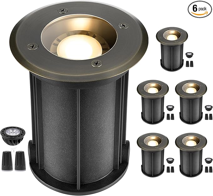 Gardenreet Landscape Well Lights Outdoor - Brass Low Voltage Weatherproof In Ground Lighting, LED 12V Directional Fixture, Antique Bronze for Pathway Floor Wall with 2700K Warm White MR16 Bulb