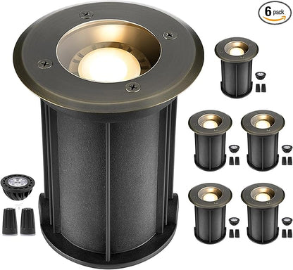 Gardenreet Landscape Well Lights Outdoor - Brass Low Voltage Weatherproof In Ground Lighting, LED 12V Directional Fixture, Antique Bronze for Pathway Floor Wall with 2700K Warm White MR16 Bulb