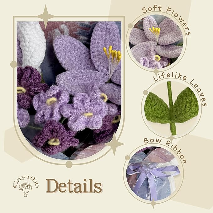 Purple Tulip Baby's Breath Peace Lily Crochet Flowers Bouquet Handmade Knitted Artificial Flowers Home Decor