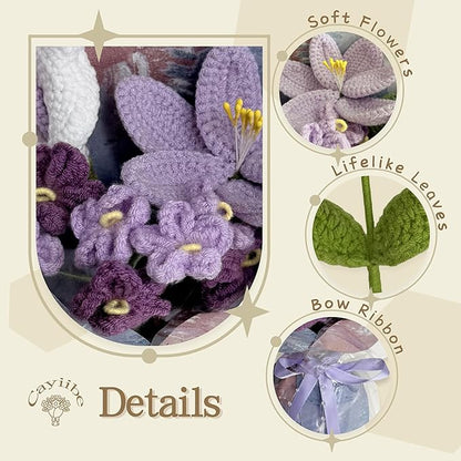 Purple Tulip Baby's Breath Peace Lily Crochet Flowers Bouquet Handmade Knitted Artificial Flowers Home Decor