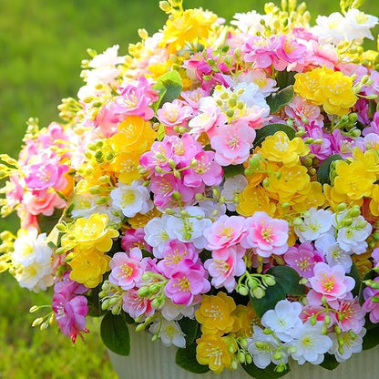 alyptus Artificial Flowers for Outdoors, 12 Bundles UV Resistant Spring Fake Flowers for Porch, Patio & Home Decor – Realistic Outdoor Faux Plants with 4 Colors - Multicolor