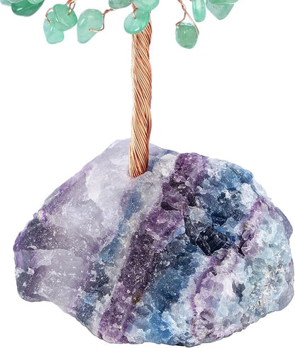 Jovivi Natural Green Aventurine Crystal Tree, Raw Healing Crystals Fluorite Base Bonsai Money Tree for Home Office Table Decor Wealth and Luck