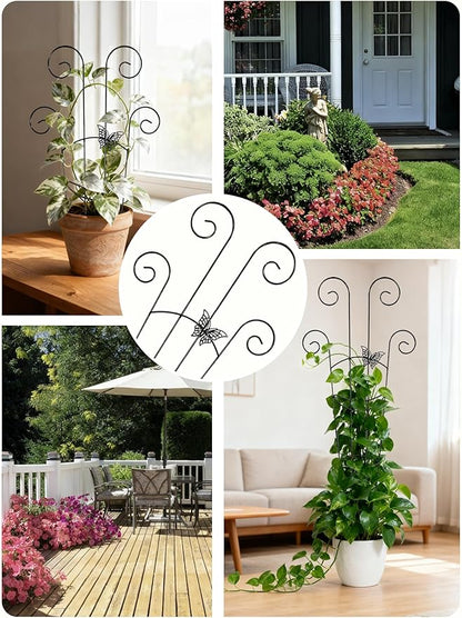 4 Pcs Metal Butterfly Plant Trellis for Potted Plants, 30" Expandable Garden Support for Climbing Plants Indoor, Houseplant Climber for Ivy Pothos Monstera Hoya Flower Outdoor (Black)