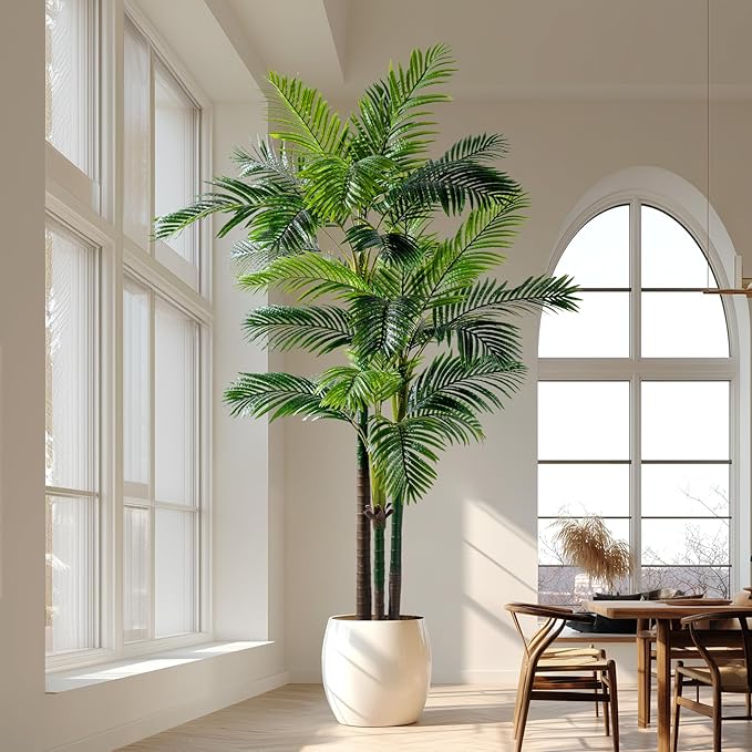8.2FT Artificial Phoenix Palm Tree Artificial Plants Indoor Outdoor Large Faux Coconut Silk Palm Tree Tropical Fake Tree Faux Sago Palm Plant for Modern Farmhouse Yard Outside Patio Poolside