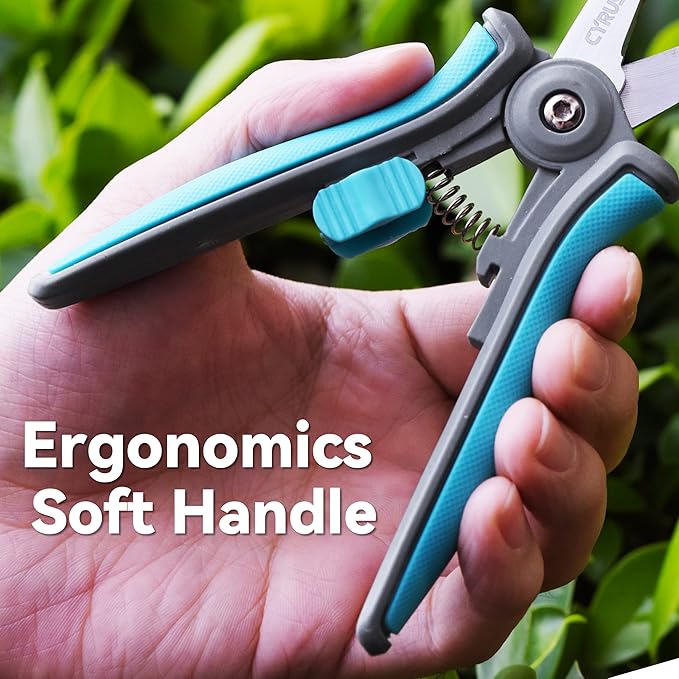 CYRUS 6”Garden Scissors Small Pruning Shears with Straight Blades,Hand Pruners for gardening,Micro-tip Floral Flower Shears Stainless Steel,Blue