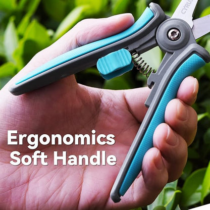 CYRUS 6”Garden Scissors Small Pruning Shears with Straight Blades,Hand Pruners for gardening,Micro-tip Floral Flower Shears Stainless Steel,Blue