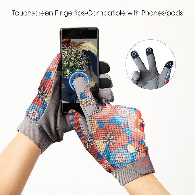 COOLJOB Small Gardening Work Gloves for Women Ladies, Thorn Proof for Rose Pruning, Cactus Handling, Blackberry Bush Planting, Puncture Resistant Anti-Slip Flexible, 1 Pair S Floral Orange