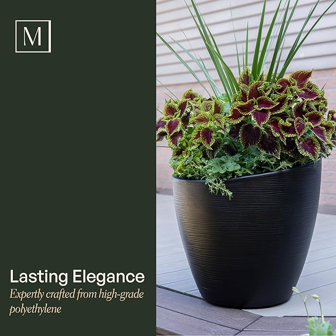 Mayne Modesto 20-Inch Round Planter – Weather-Resistant Planter for Flowers – Durable Indoor/Outdoor Design for Patio, Porch, or Entryway