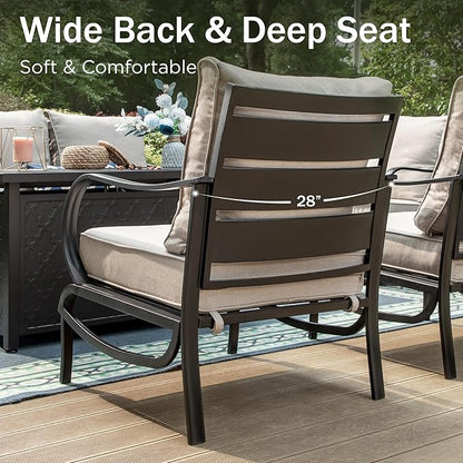 PHI VILLA Patio Furniture Conversation Set for 2, Deluxe Outdoor Patio Set with 2 Stable Padded Sofa Chair