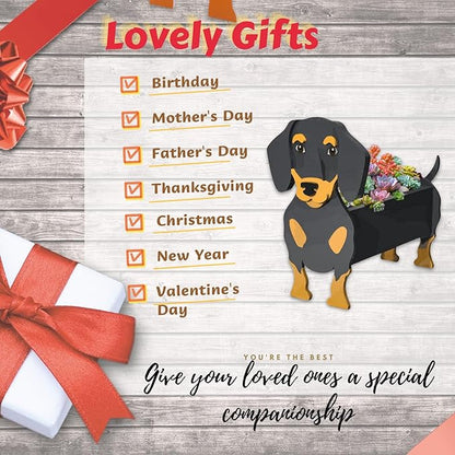 Black and Tan Dachshund Dog Planter Plant Pots,Cute Dog Flower Planter,Gifts for Pet Lovers,Unique Animal Plant Pots,Office,Indoor Outdoor Garden Decor(9.45 * 7.5 * 13.39in)