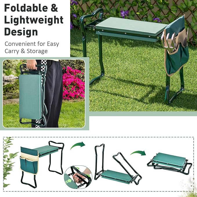 Giantex Garden Kneeler & Seat, Folding Gardening Stool, Portable Garden Bench with EVA Foam Pad, Heavy-Duty Metal Frame, Gardening Gift for Women Men Seniors (Holds 330 LBS) (with 1 Bags)