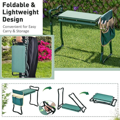 Giantex Garden Kneeler & Seat, Folding Gardening Stool, Portable Garden Bench with EVA Foam Pad, Heavy-Duty Metal Frame, Gardening Gift for Women Men Seniors (Holds 330 LBS) (with 1 Bags)
