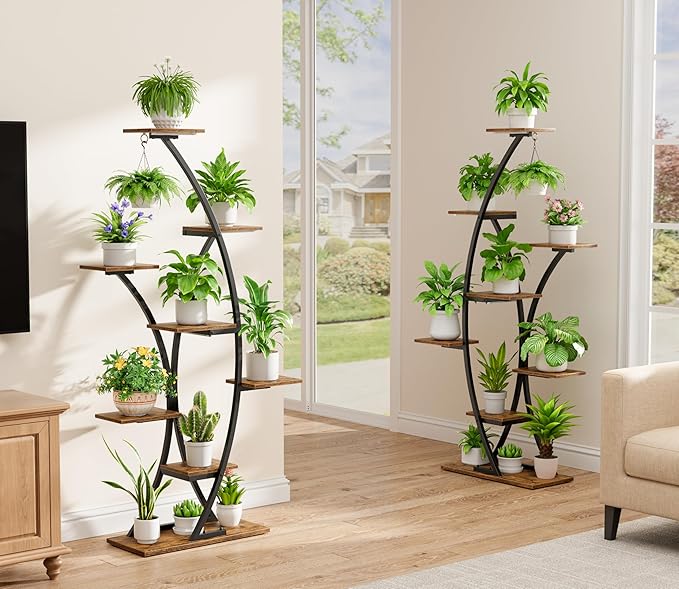Plant Stand Indoor with Grow Lights: 64" 2 Pack Large Plant Stands, 8 Tiered Curved Plant Shelf for Indoor Plants Multiple, Tall Lighted Corner Display Stands, Flower Holder for Living Room, Patio