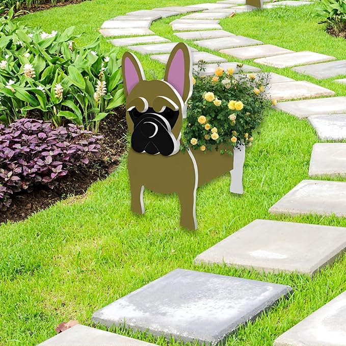 Yellow French Bulldog Dog Planter Plant Pots,Cute Dog Flower Planter,Gifts for Pet Lovers,Unique Animal Plant Pots,Office,Indoor Outdoor Garden Decor(9.45 * 6.3 * 13.35in)