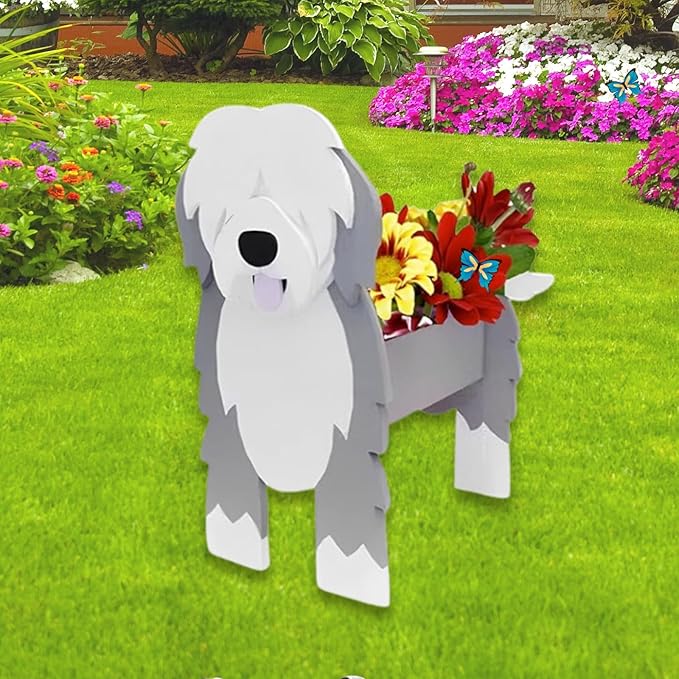 English Shepherd Dog Planter Plant Pots,Cute Dog Flower Planter,Gifts for Pet Lovers,Unique Animal Plant Pots,Office,Indoor Outdoor Garden Decor(9.45 * 6.38 * 13.39in)