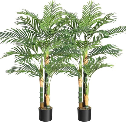 GarveeHome 2 PCS Artificial Palm Tree, 5FT Faux Plants Indoor with 15 Trunks - Faux Tropical Areca Floor Plant in Pot - Artificial Silk Plant for Indoor Outdoor Home Garden Patio Office Décor